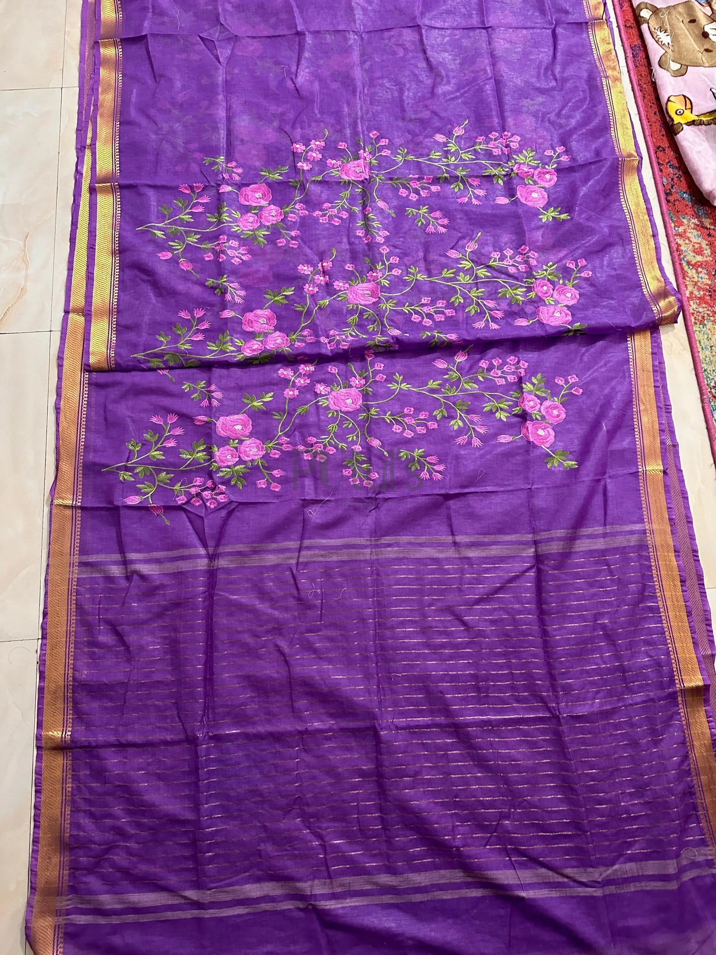 Computer embroidery work on kota linen silk saree Putul's Fashion