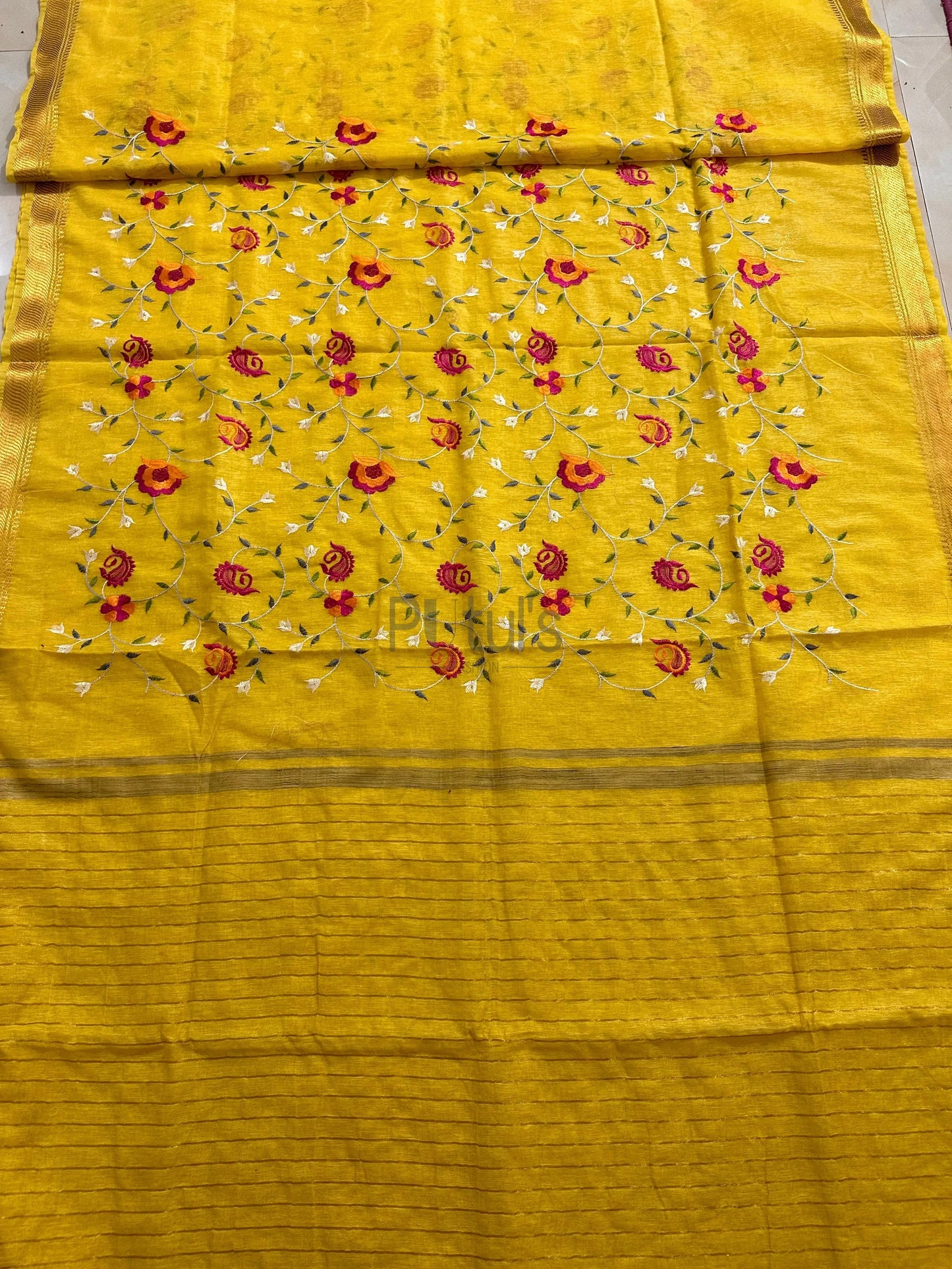 Computer embroidery work on kota linen silk saree Putul's Fashion