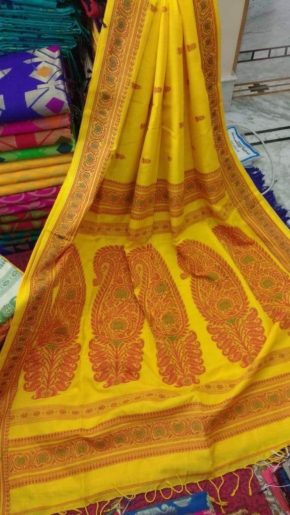 Cotton Baluchori saree An elegance of Bengali heritage saree - Yellow - cotton saree