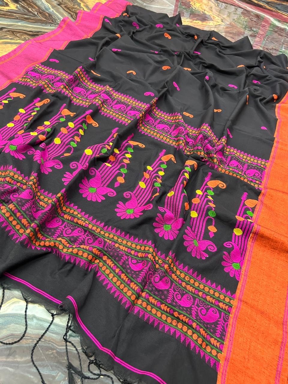 Cotton banarasi saree - Black - Banarasi Saree