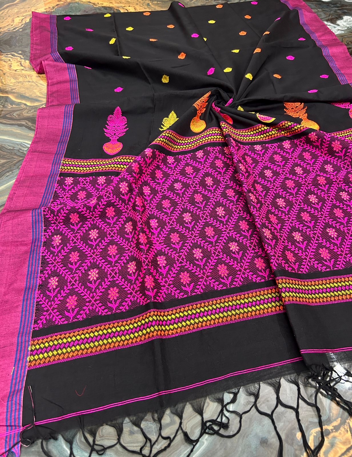 Cotton banarasi saree puja collection - Black