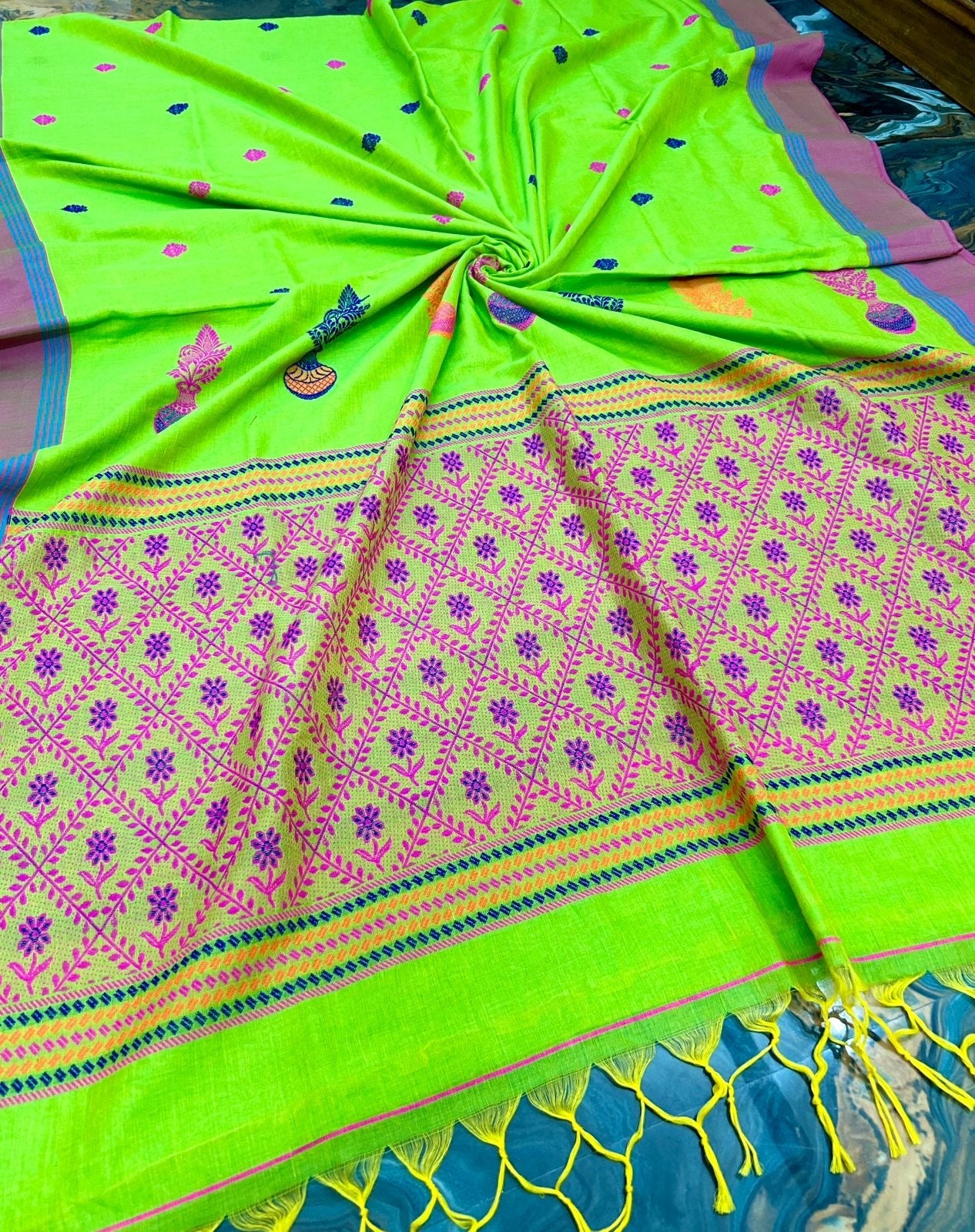 Cotton banarasi saree puja collection - Green