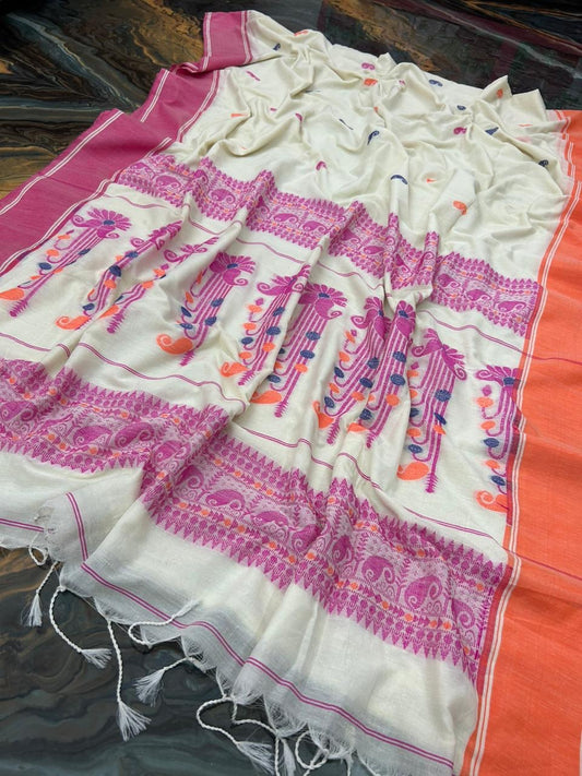 Cotton banarasi saree - White - Banarasi Saree