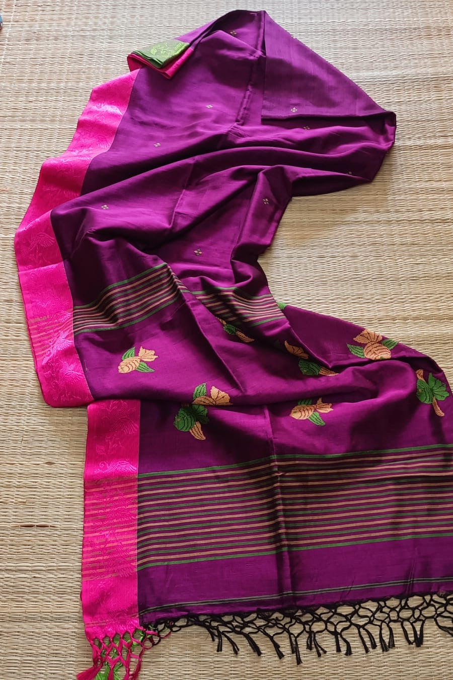 Cotton bi cotton jamdani saree from Putul’s fashion - Purple - Cotton jamdani