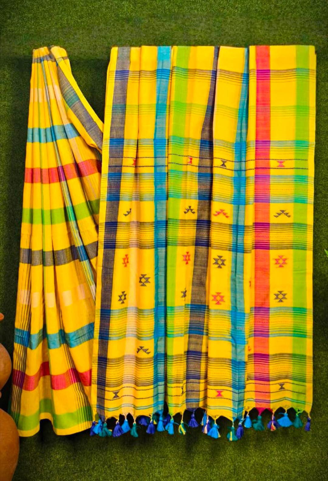 Cotton bi cotton Multicoloured saree 2026 new collection - Yellow - cotton saree