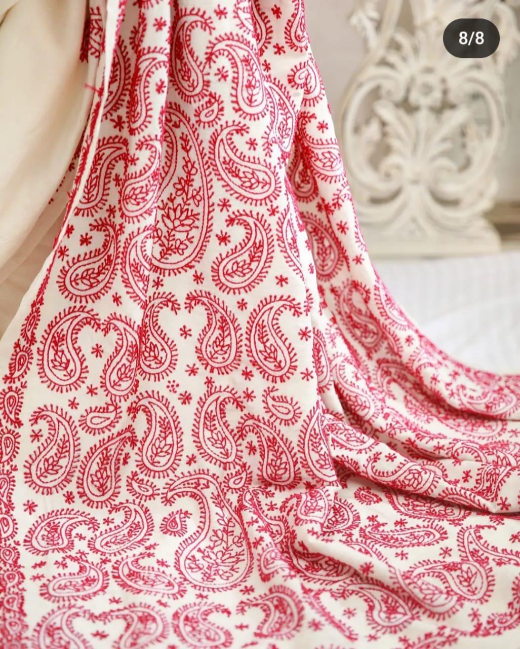 Cotton embroidery saree - White