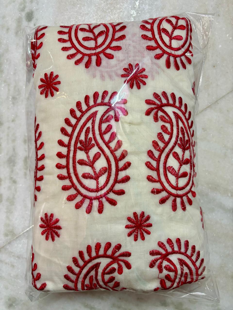Cotton embroidery saree - White