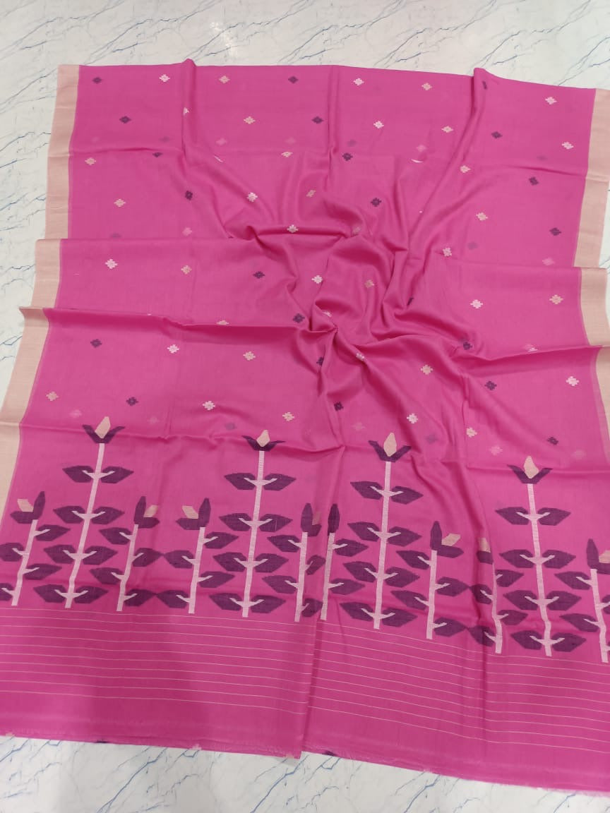 Cotton jamdani saree of Bengal hand woven saree - Pink