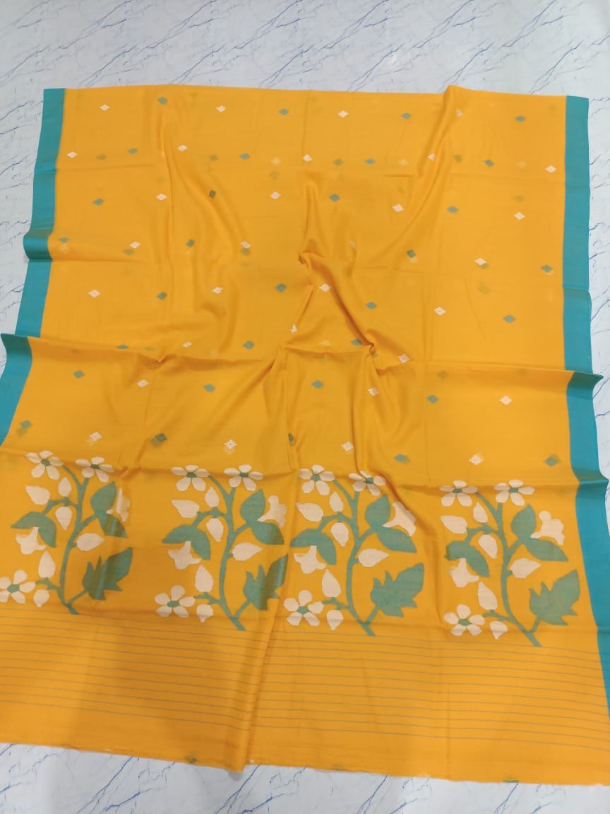 Cotton jamdani saree - Turmeric