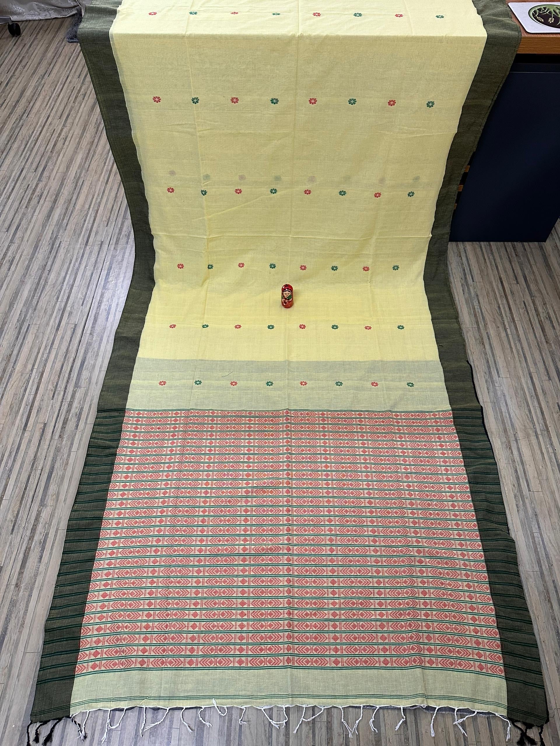 Cotton jamdani saree with black border