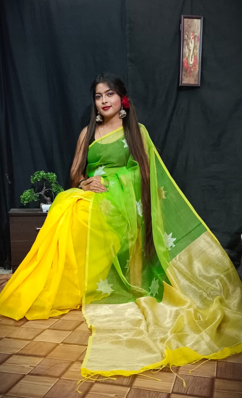 Cotton silk handloom saree star motif