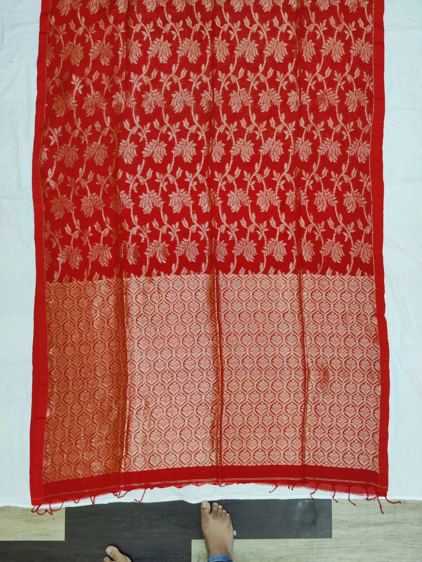 Linen Banarasi saree crimson red Putul's fashion