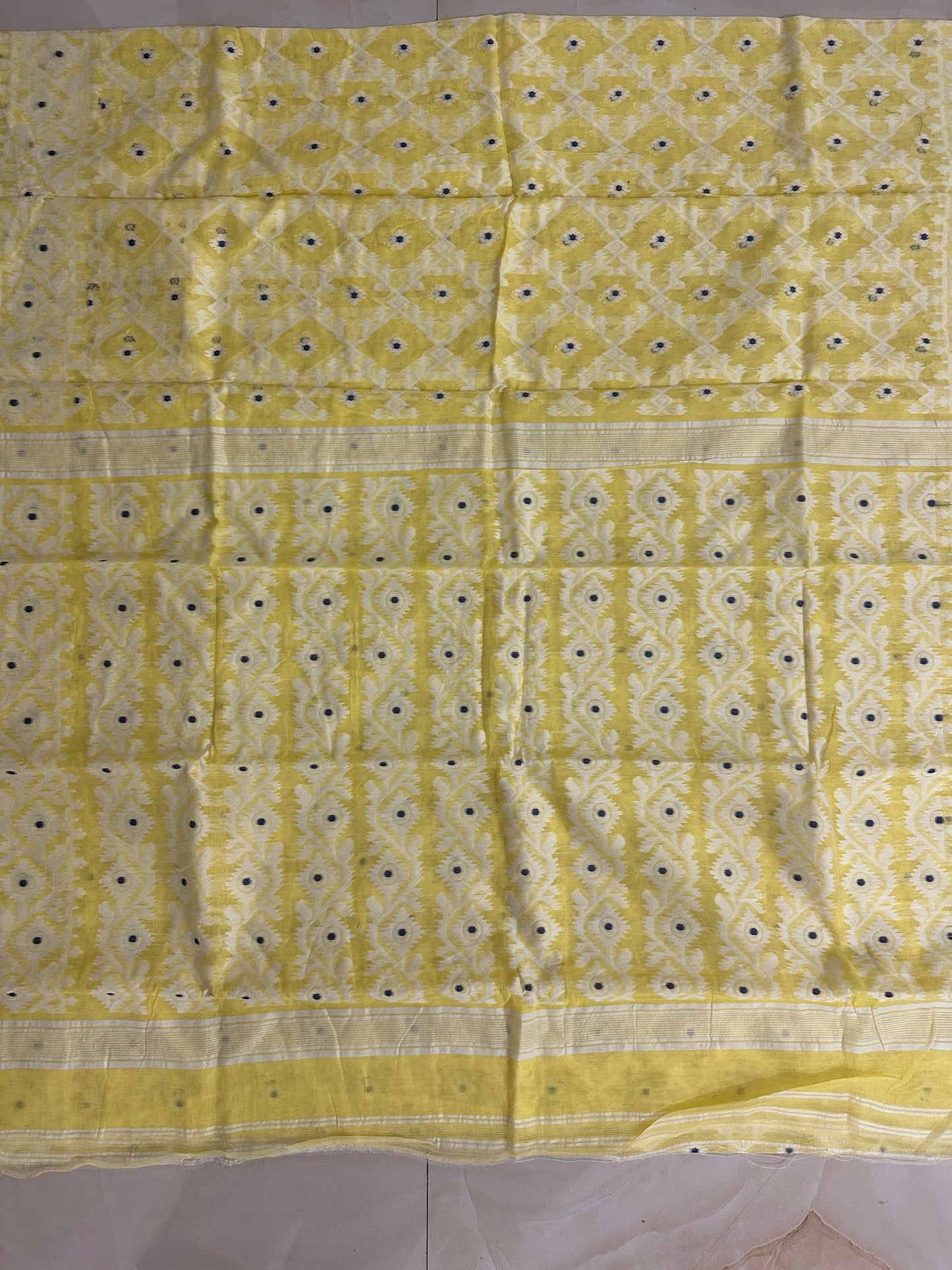 Self yellow coloured soft Dhakai jamdani saree - Yellow - jamdani saree