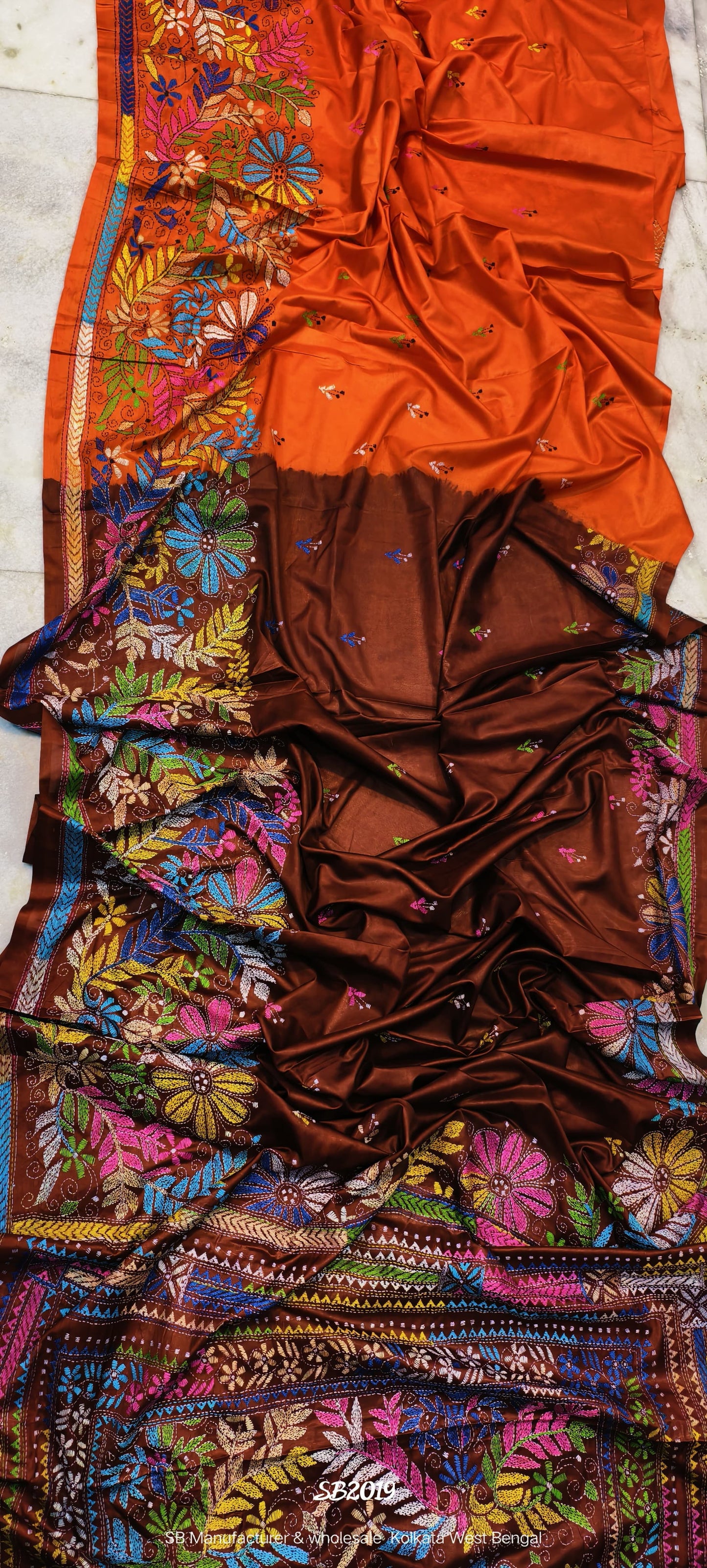 Dyed Kantha stitch saree from the handmade from West Bengal - Kantha stich