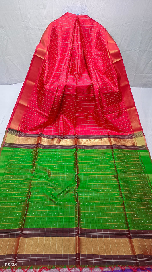 Exclusive Bishnupur Bomkai Silk Saree Collection in Vibrant Checks and Patterns - Red - Bishnupur silk