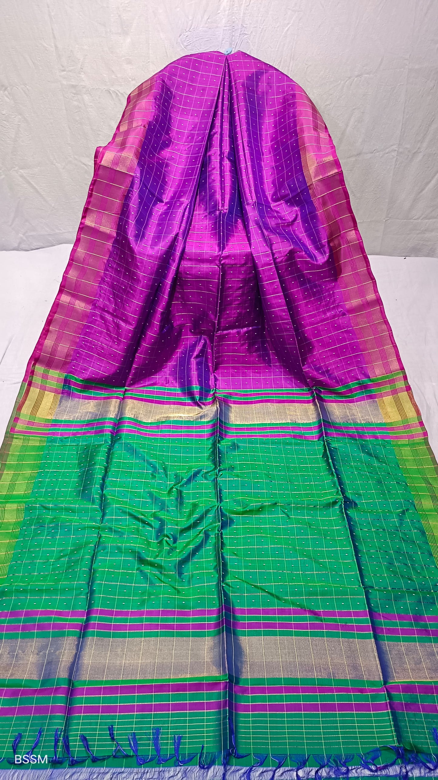 Exclusive Bishnupur Bomkai Silk Saree Collection in Vibrant Checks and Patterns - Purple - Bishnupur silk