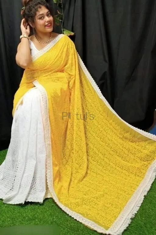 Hakoba and Chikonkari fusion saree Putul's Fashion