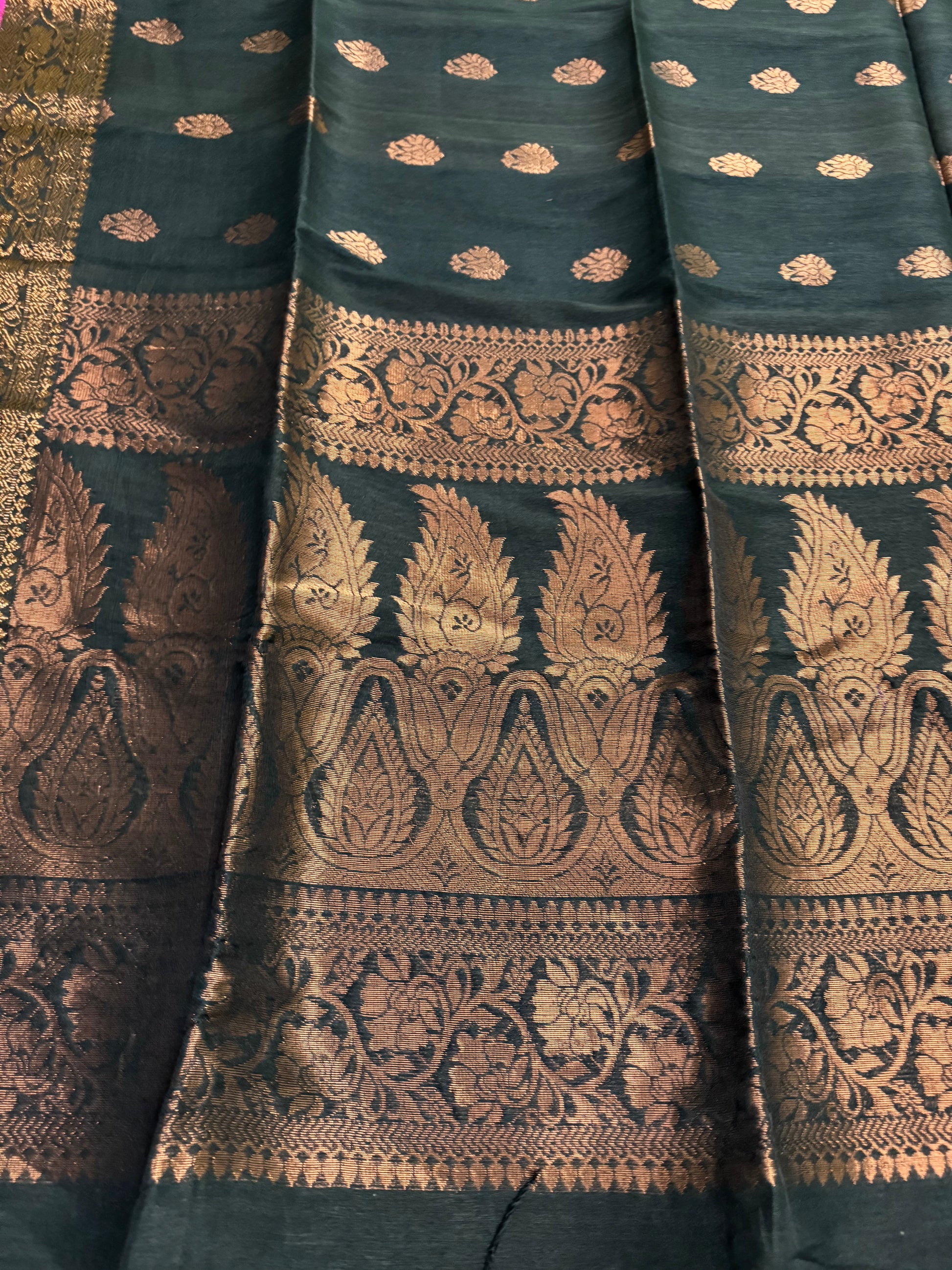 Ganga Yamuna border copper Zari weaved linen Jamdani saree black - Linen Saree