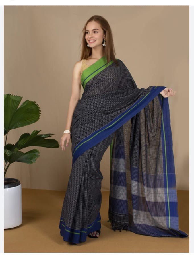 Ganga yamuna cotton mini checks saree