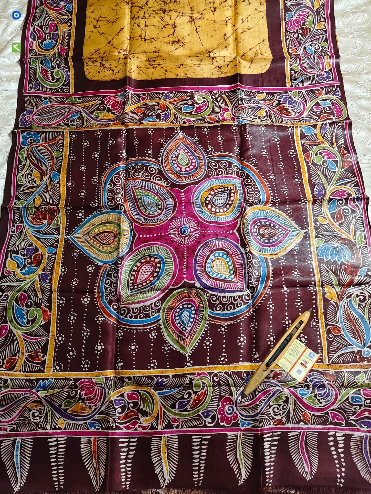 Hand batik soru Tuli work bishnupuri Silk saree - Black - Bishnupur silk