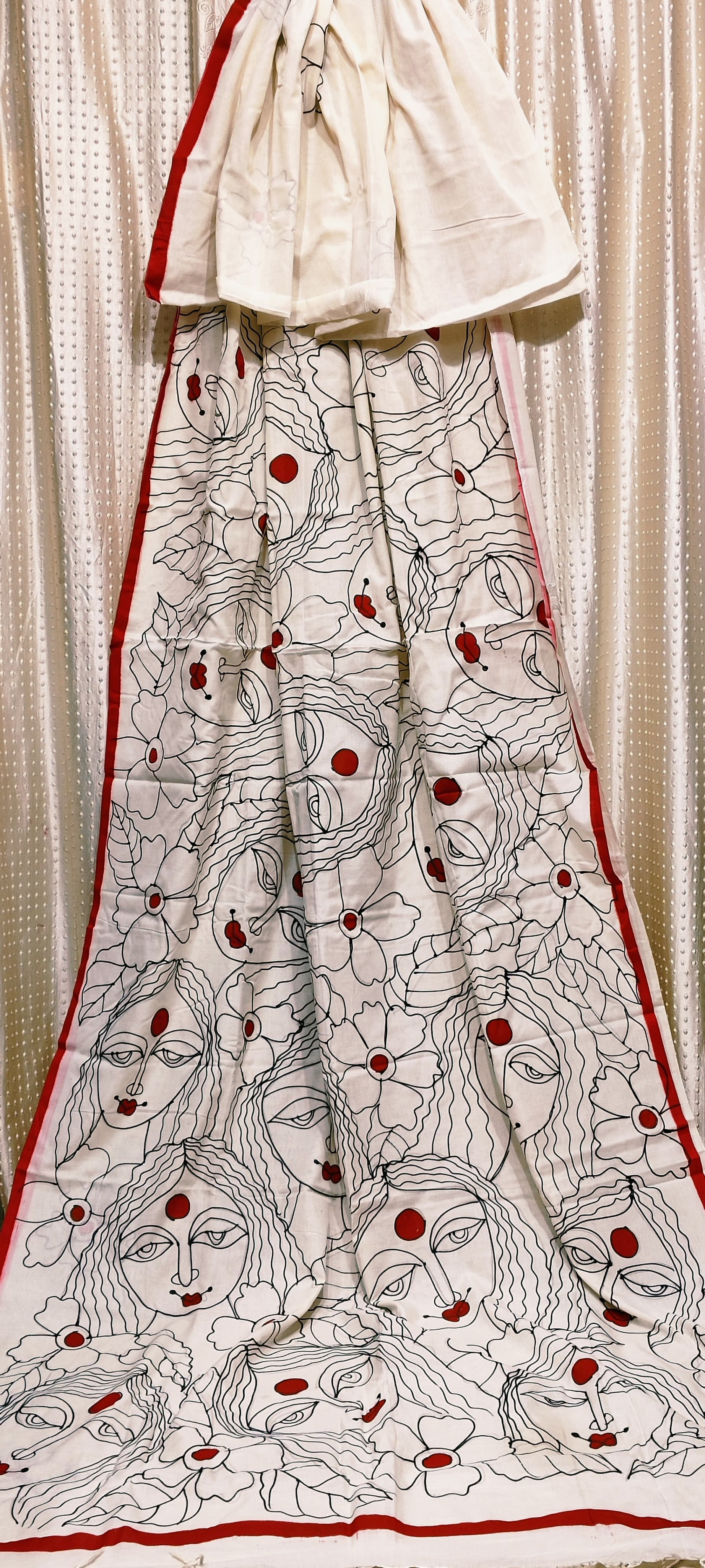 Handpaint khadi cotton saree with running blouse symbol of female power - Khadi cotton saree