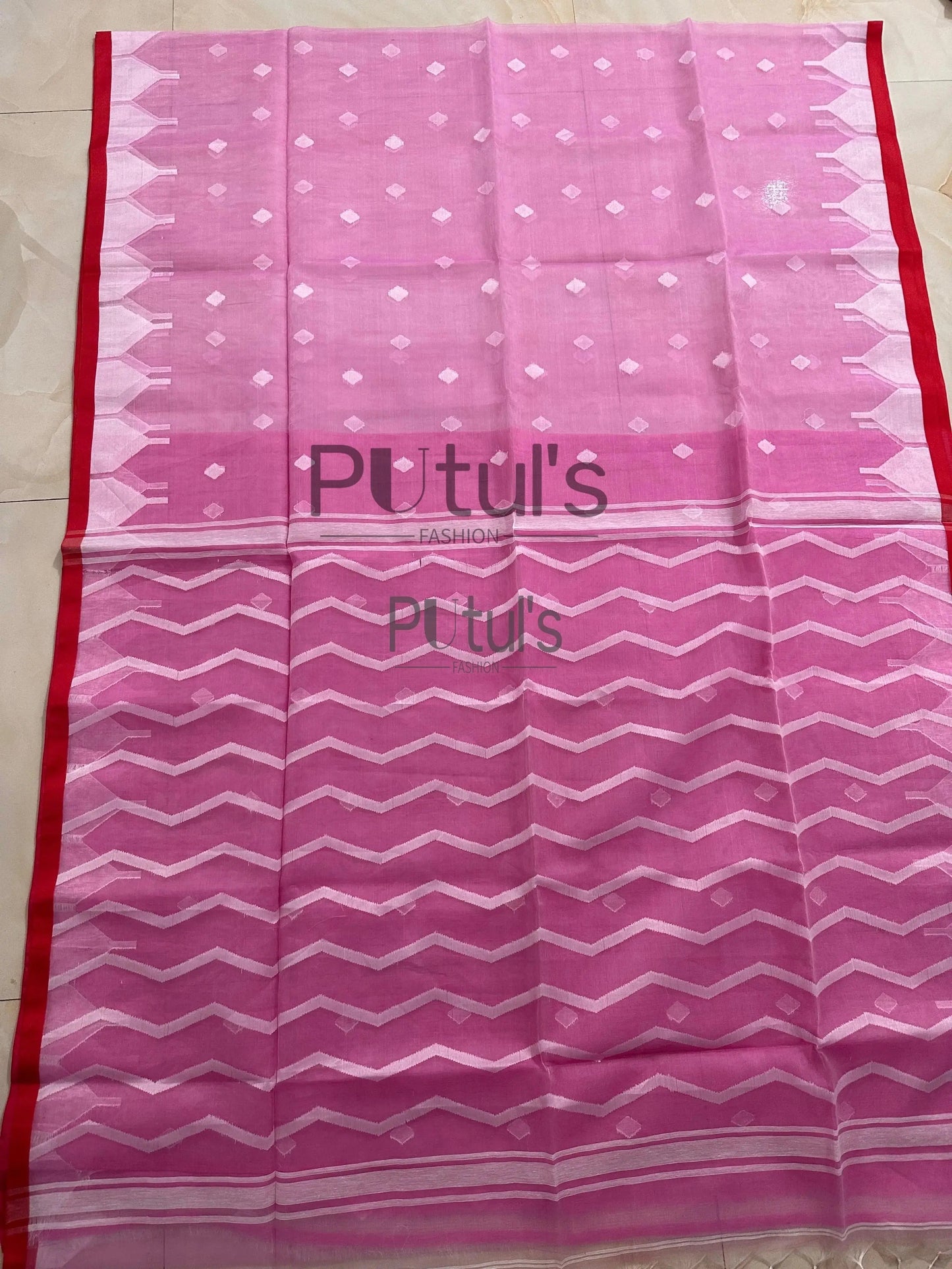 Handwoven temple border Muslin saree Putul's Fashion