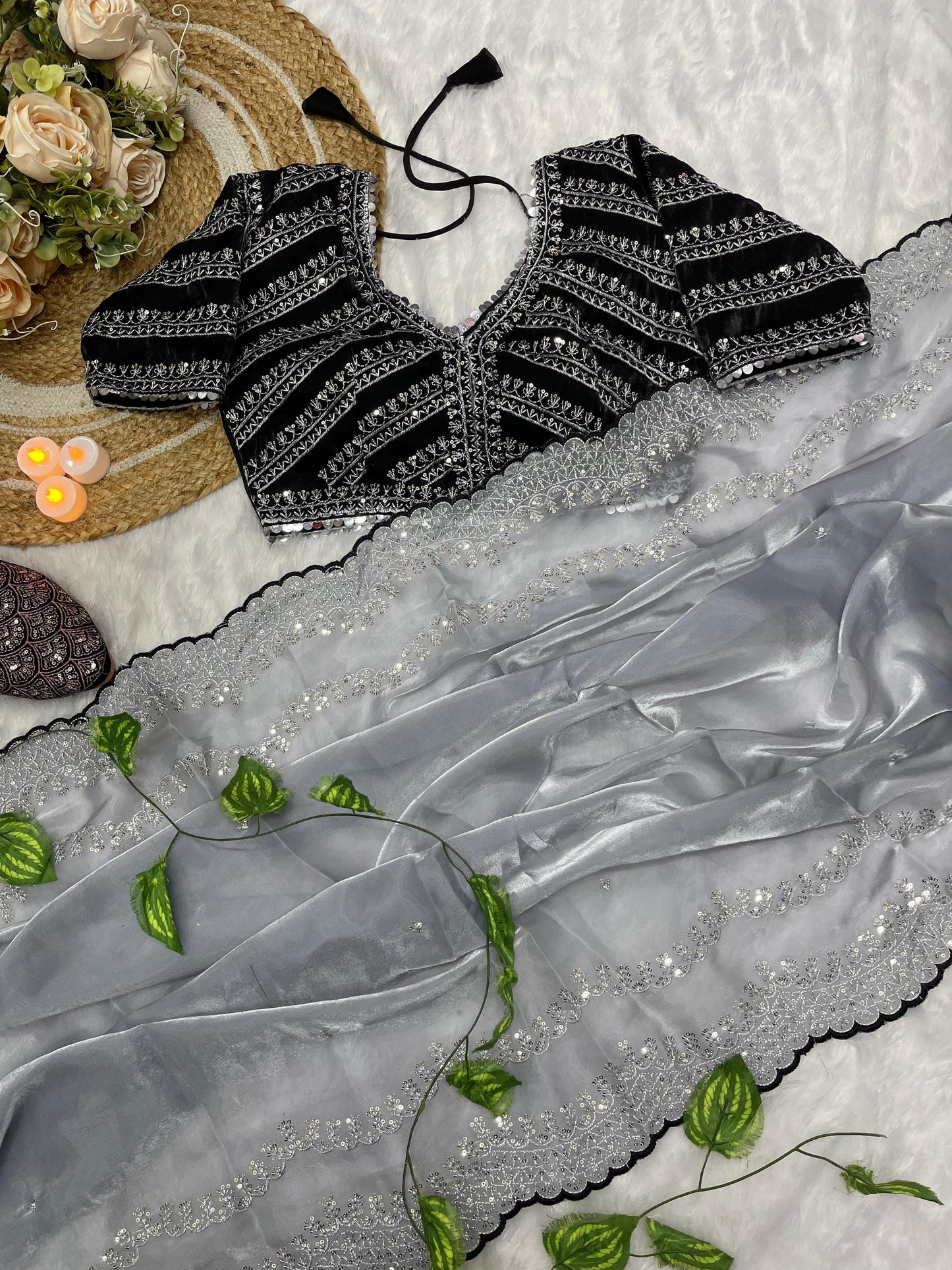 Jimmy Choo saree with stitched blouse of 38 inch - Zimmy