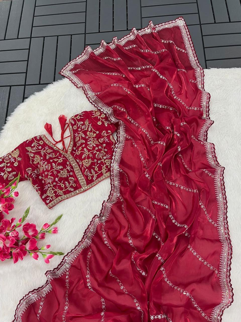 Jimmy choo sequins saree - Red