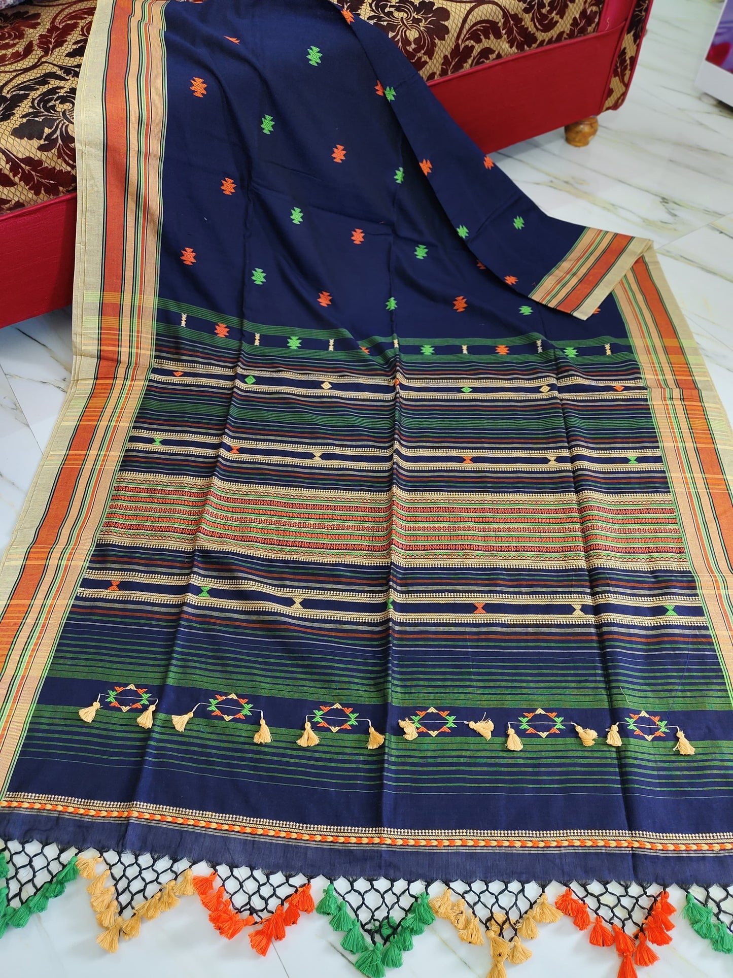 Khadi cotton Bhujodi weaving saree from Bengal - Black - Khadi cotton saree