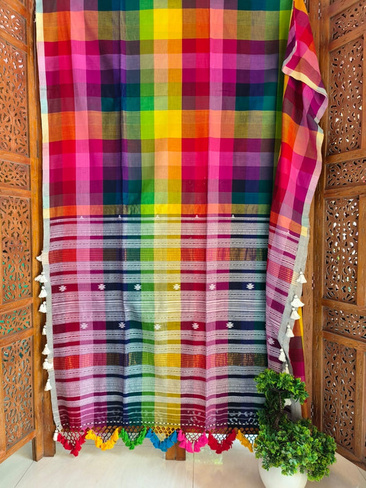 Khadi cotton Bhujodi weaving saree from Bengal - Rainbow - Khadi cotton saree
