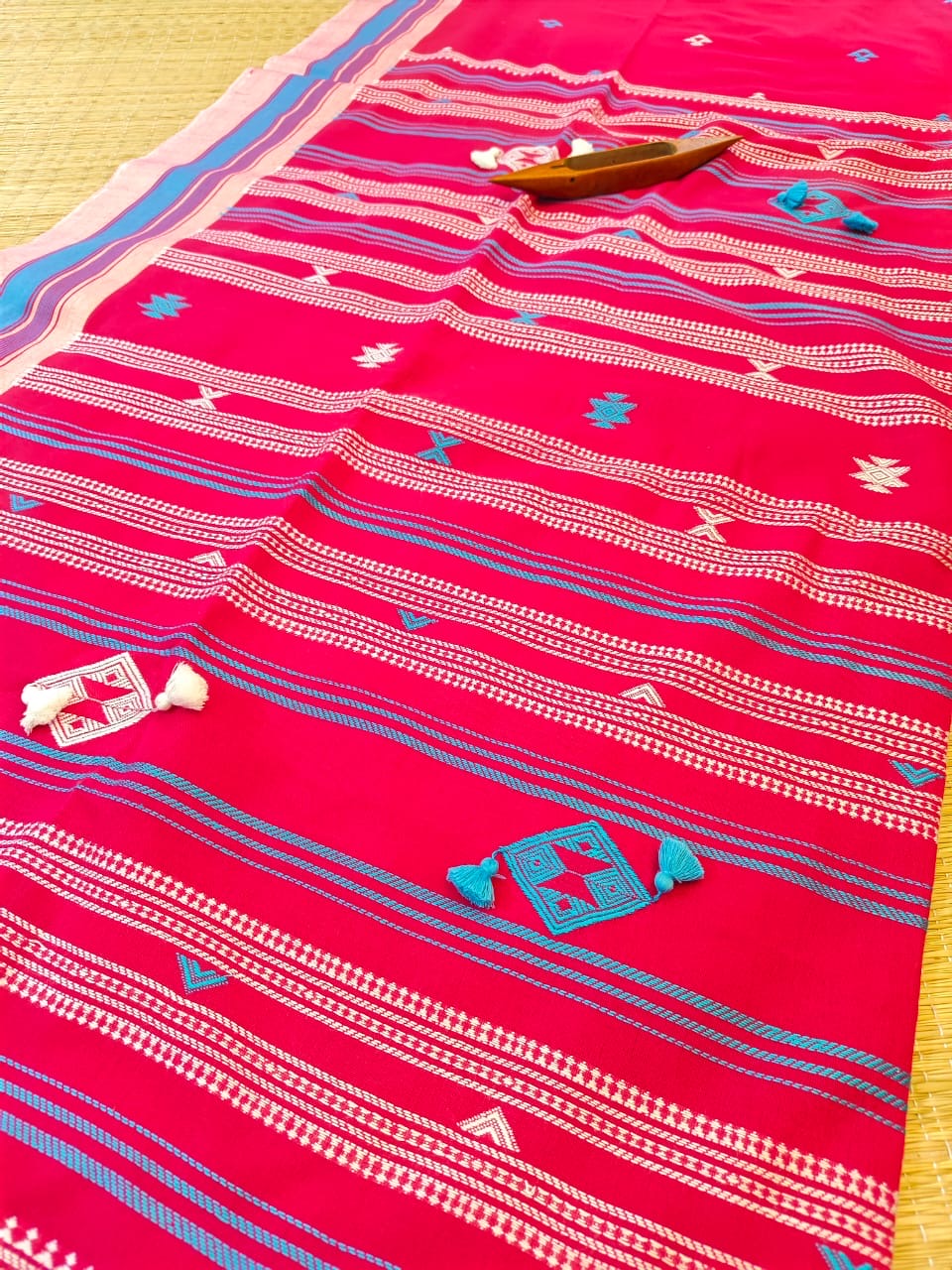 Khadi cotton Bhujodi weaving saree from Bengal - Red - Khadi cotton saree