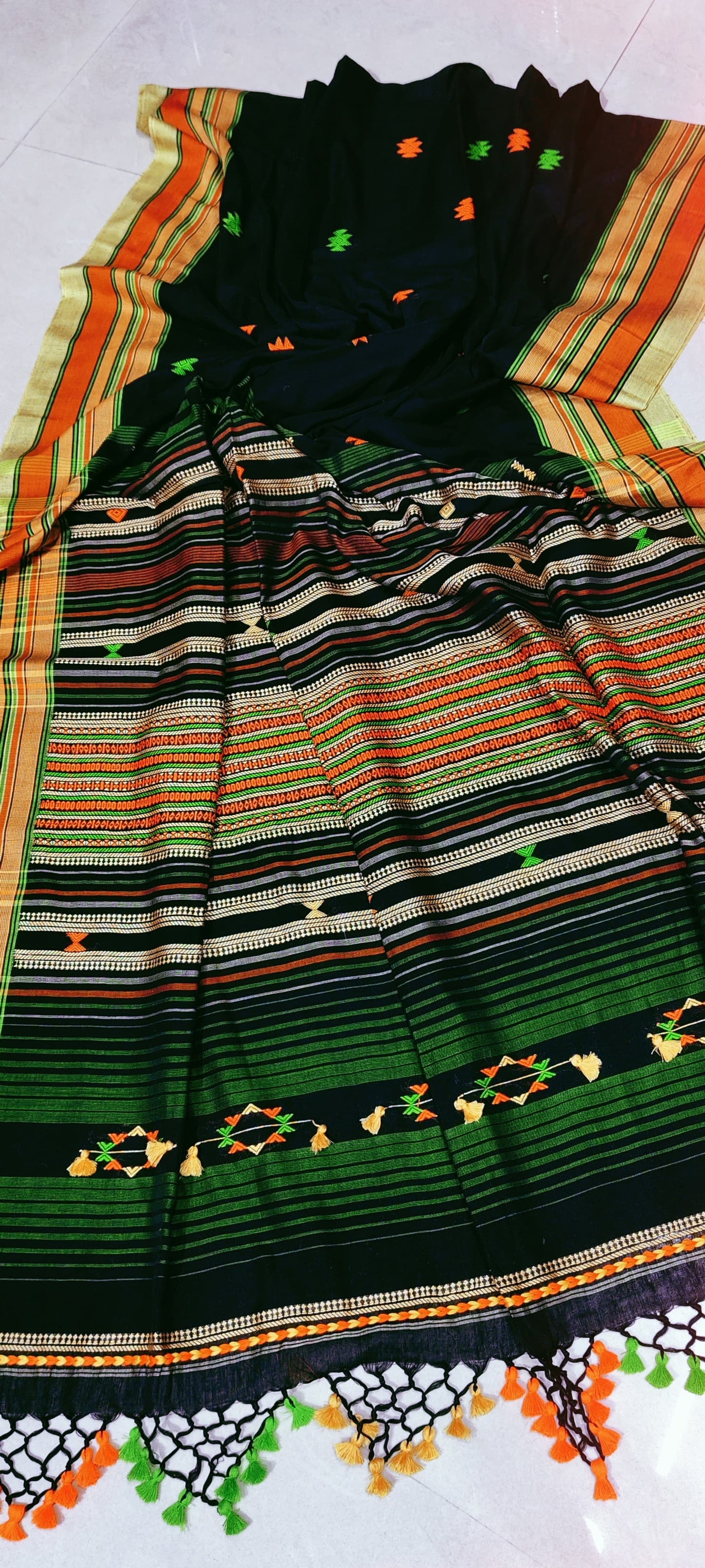 Khadi cotton bhujodi weaving saree New launch in Puja - Black - Khadi cotton saree