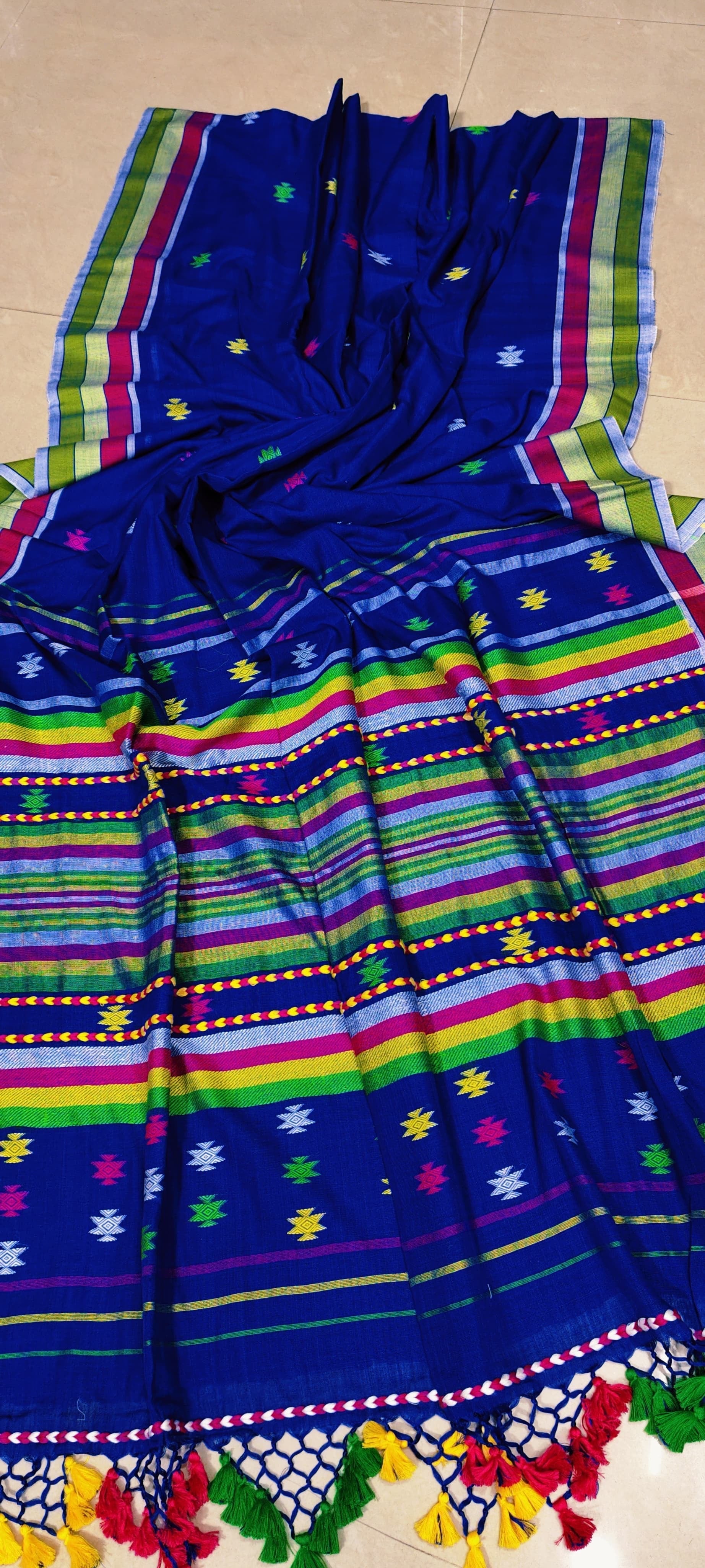 Khadi cotton bhujodi weaving saree New launch in Puja - Blue - Khadi cotton saree