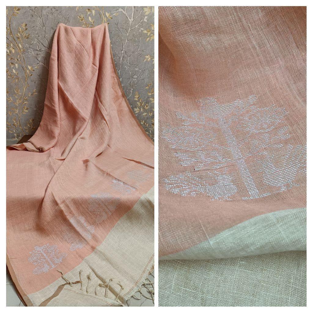 Khadi cotton peacock motif saree new launch - Pink