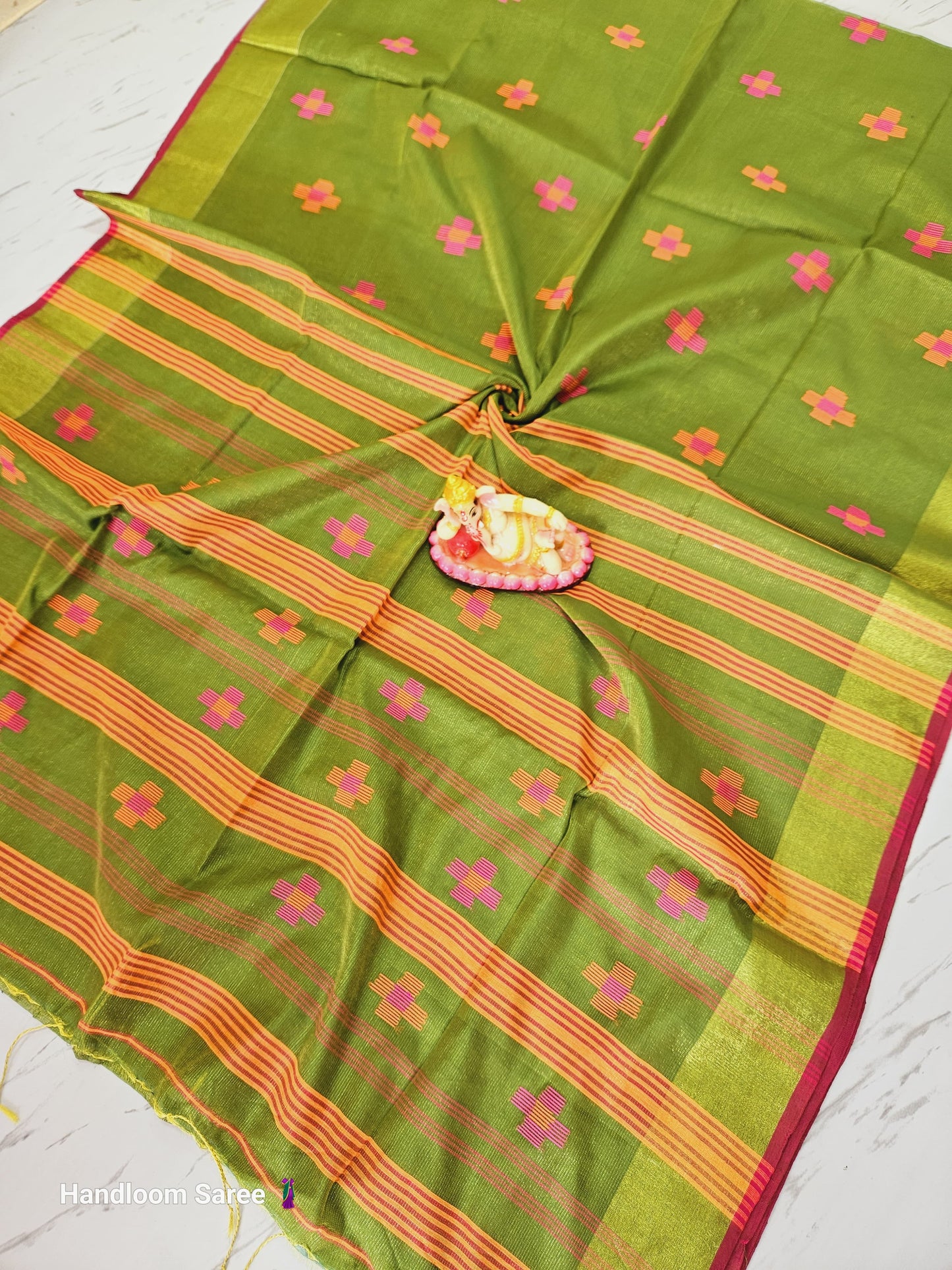 Khadi tissue saree of Bengal - Green
