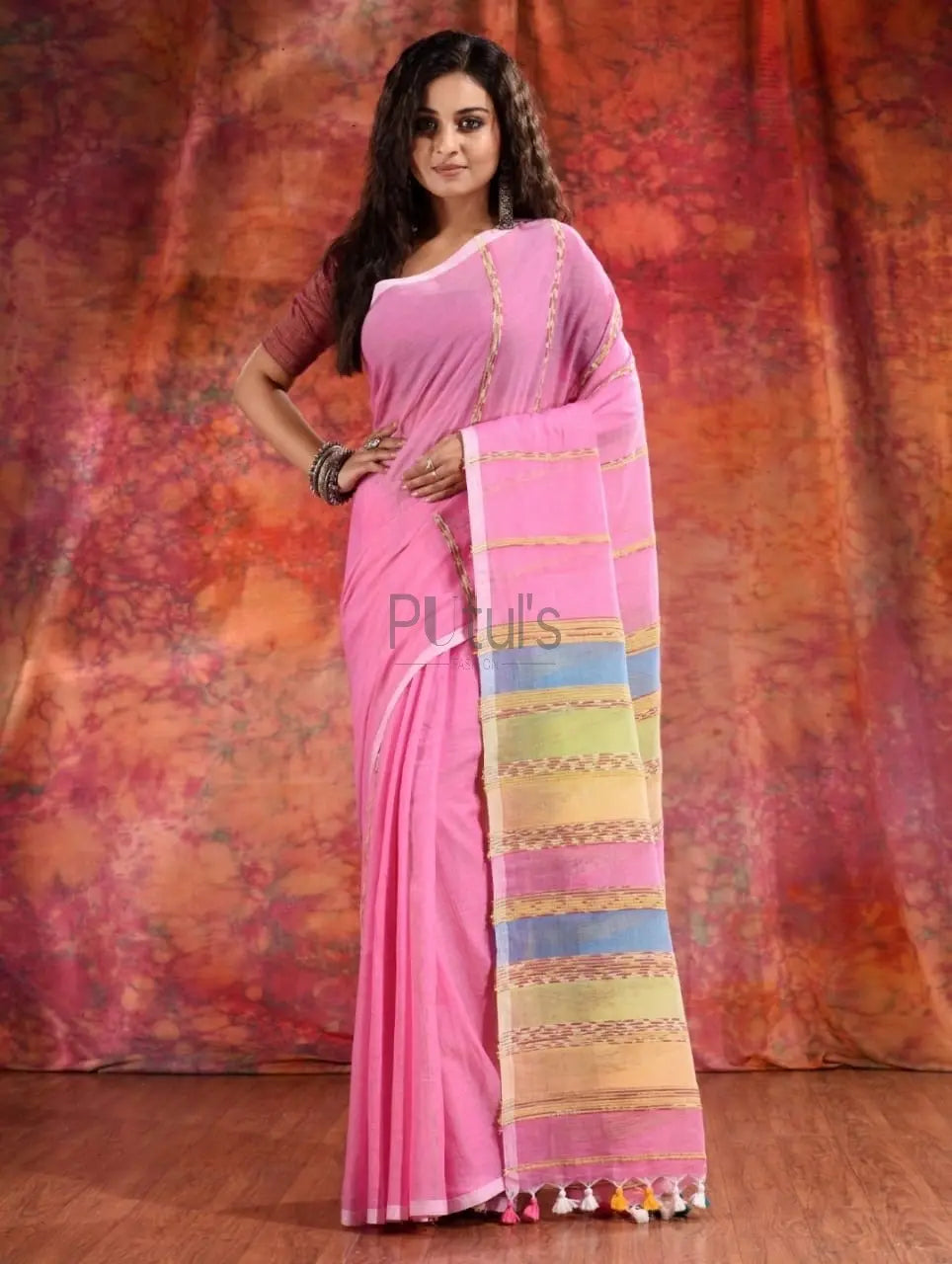 Khesh cotton saree - Pink