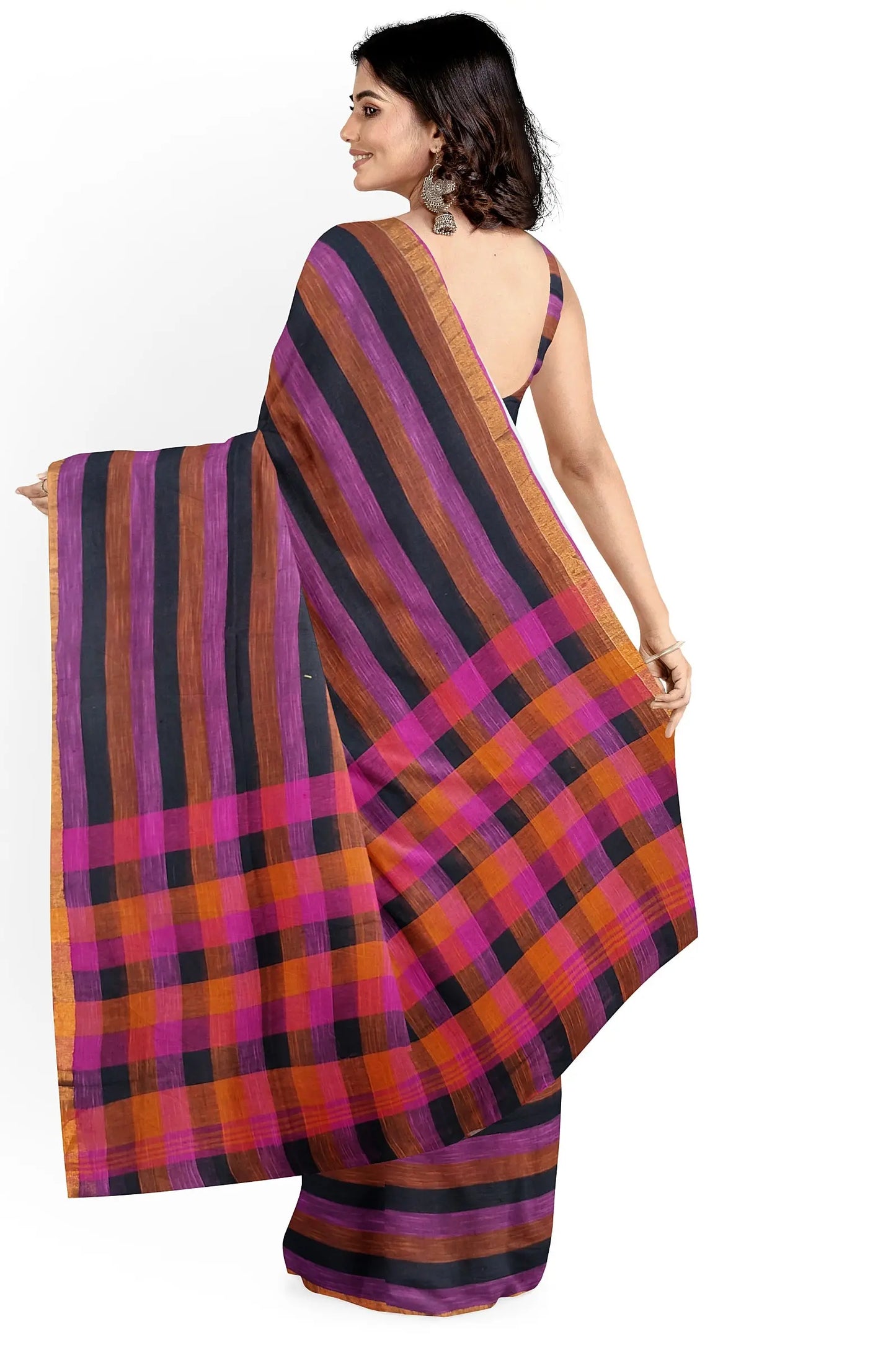 linen check saree Putul's fashion