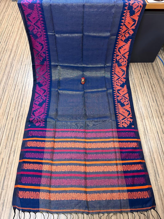 Linen tissue jamdani saree ganga yamuna border