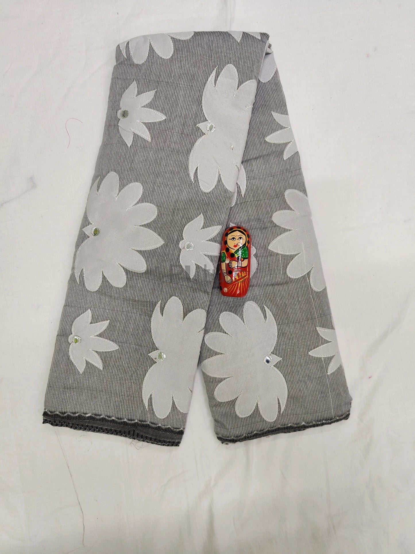 Mirror work Applique saree on noyel fabric yellow - Ash handloom