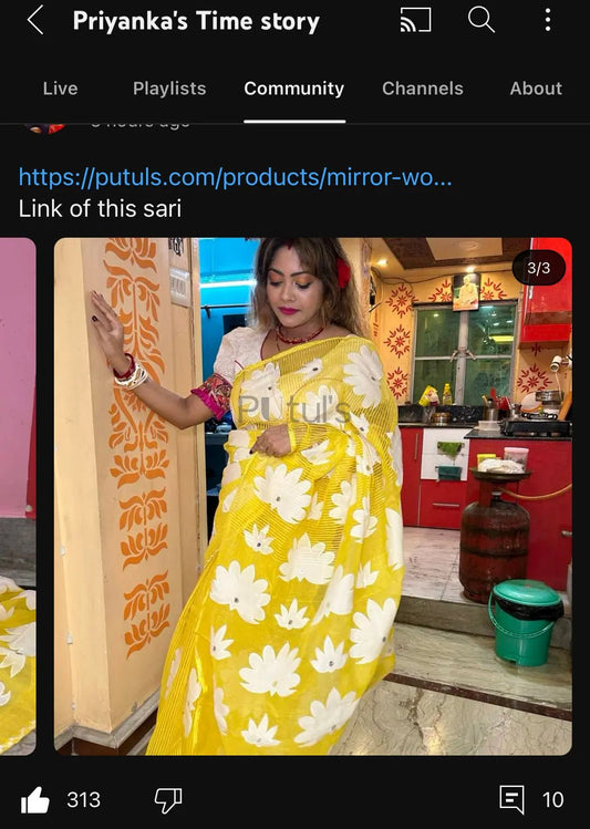 Mirror work Applique saree on noyel fabric yellow - handloom