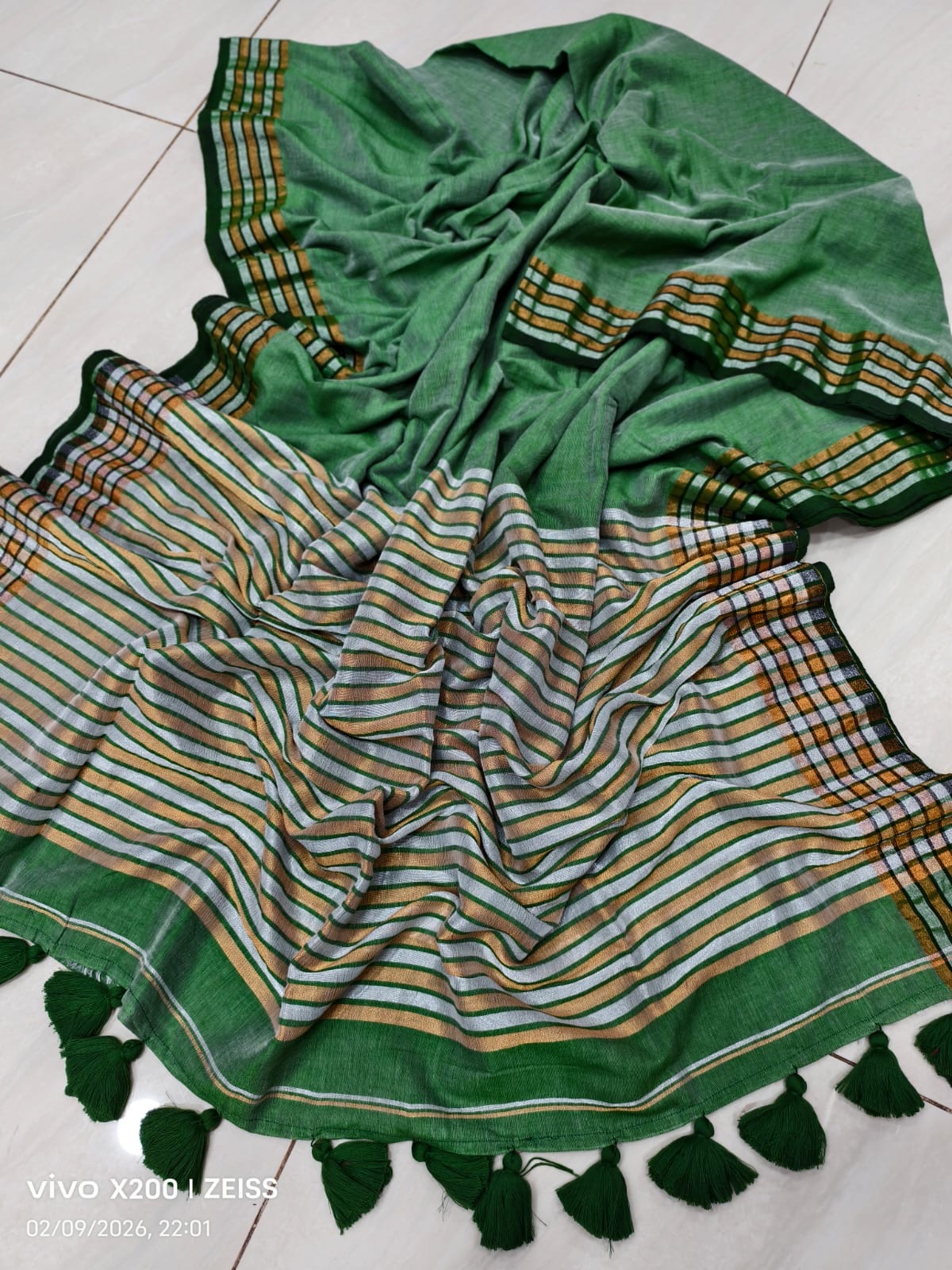 Modal cotton saree - Bottle green - cotton saree