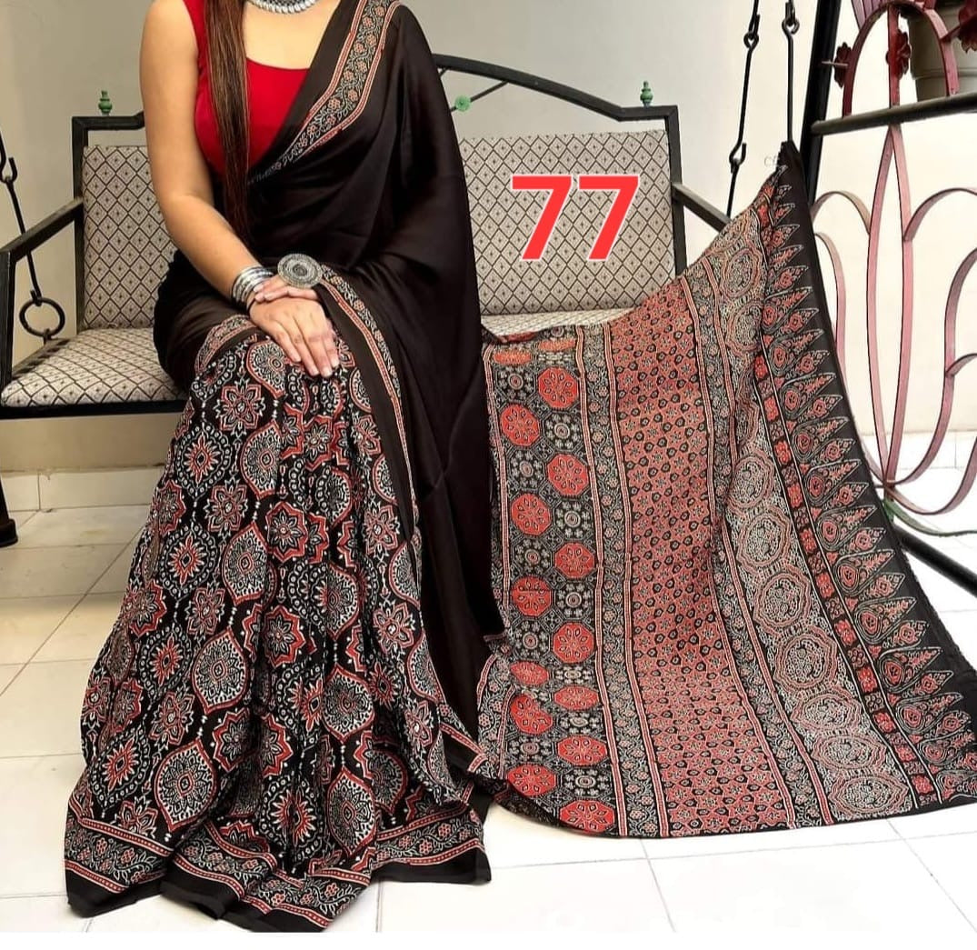 Modal silk saree with ajrakh print - Style 5 - Saree