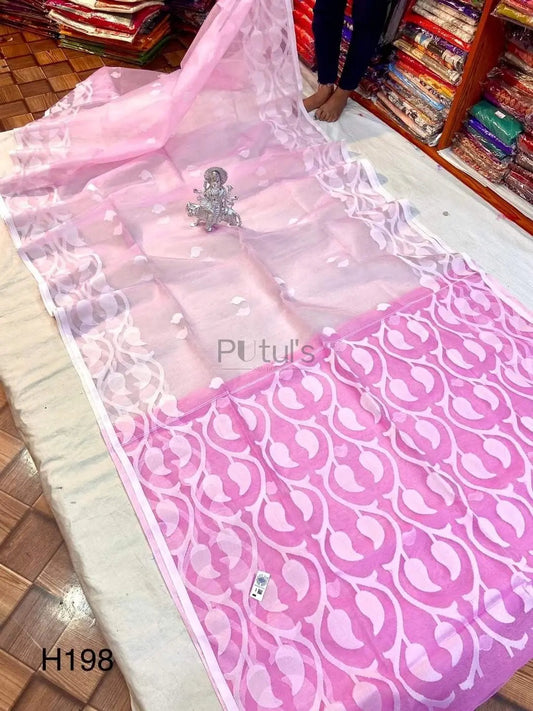 Muslin jamdani saree of Bengal lotus designs Putul's Fashion
