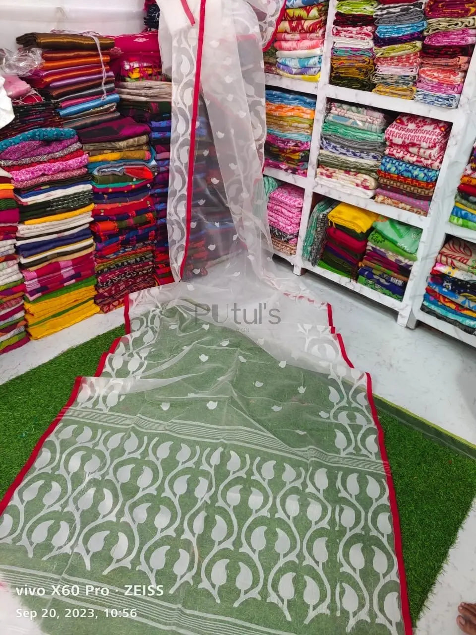 Muslin jamdani saree of Bengal lotus designs Putul's Fashion