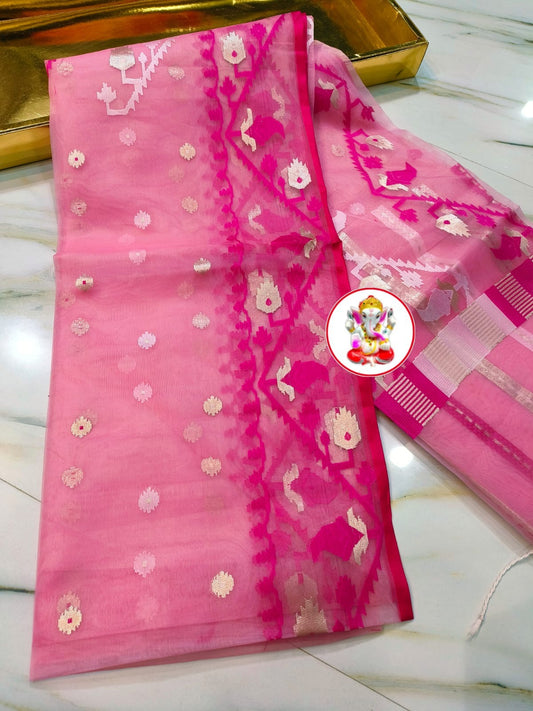Muslin jamdani saree Pink