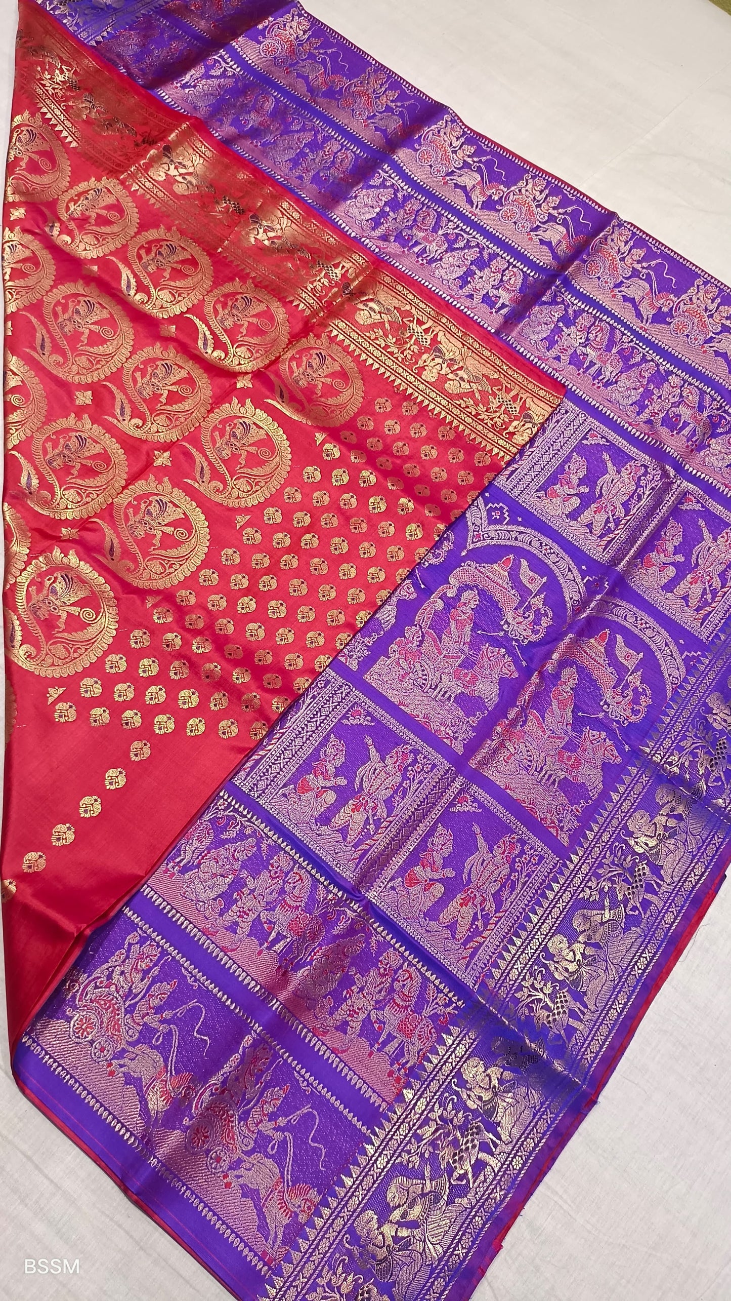 Original Swarnachori Silk Sarees from Putul’s Fashion in Bishnupur Silk - Red purple - Bishnupur silk