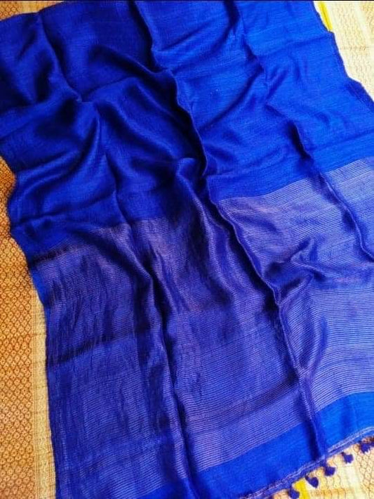 Plain Matka Saree Elegant Traditional Indian Clothing Blue