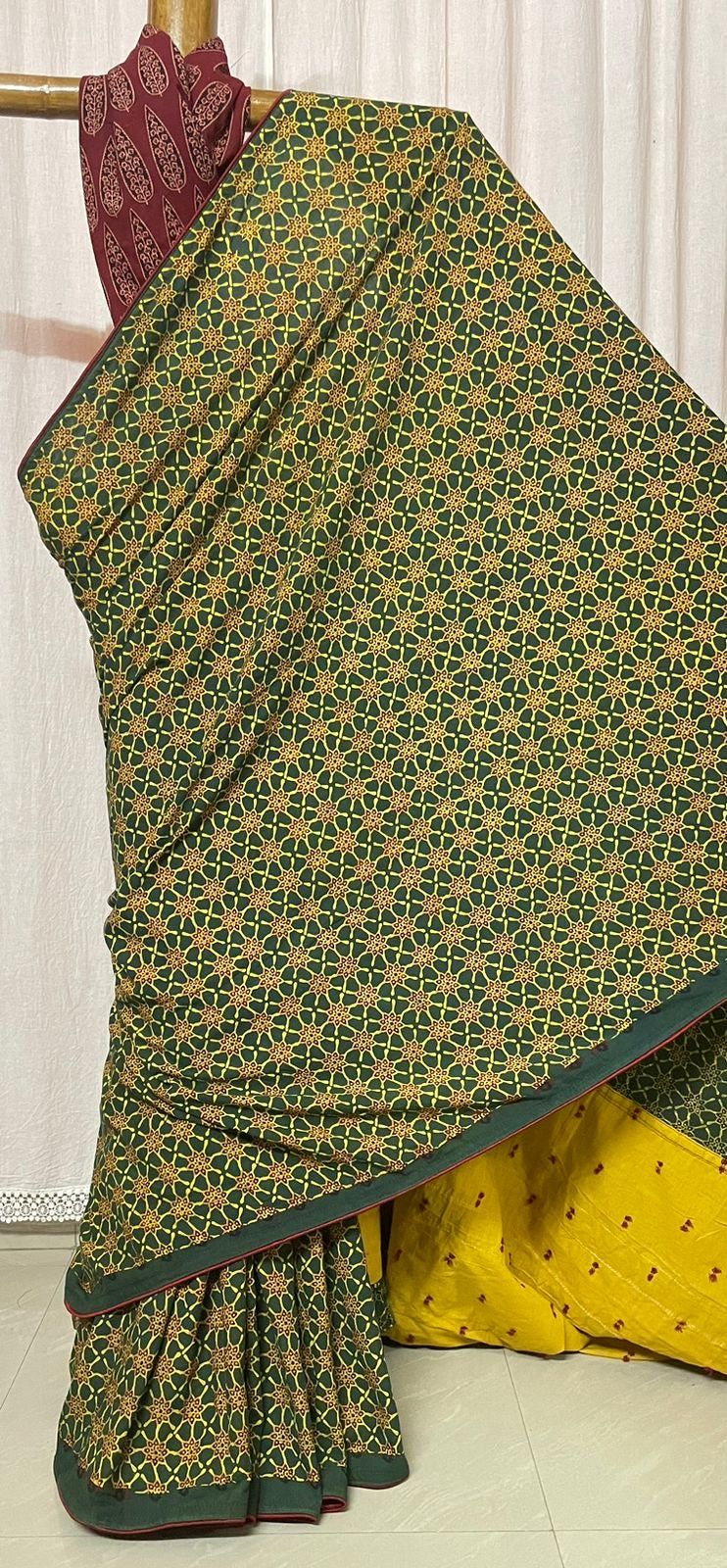 Pocket saree Ajrakh cotton saree fusion mix n match - cotton