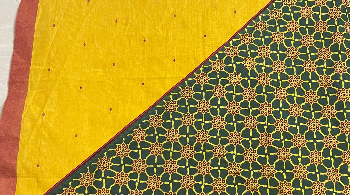 Pocket saree Ajrakh cotton saree fusion mix n match - cotton