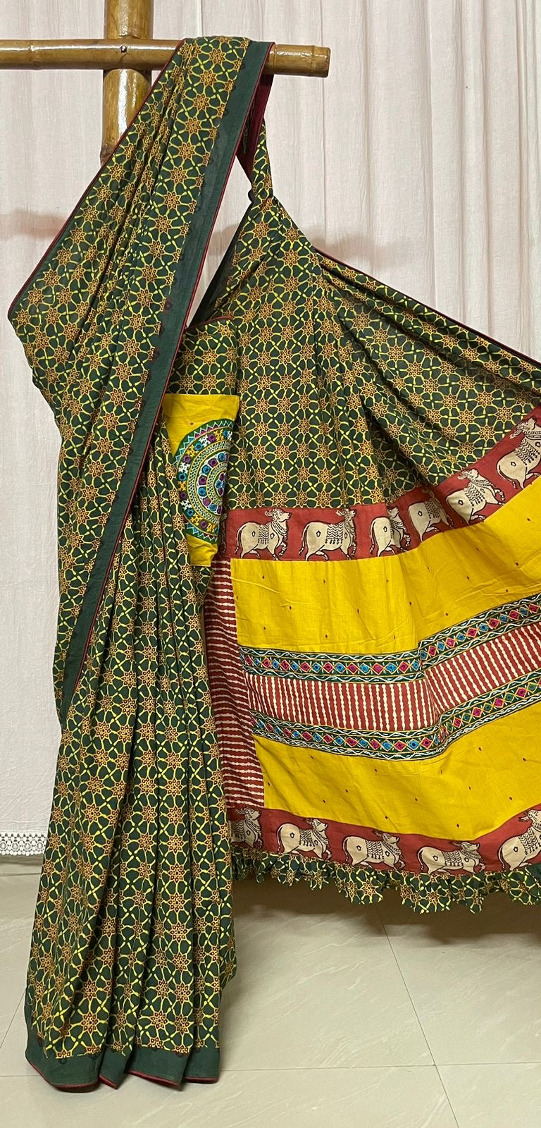 Pocket saree Ajrakh cotton saree fusion mix n match - cotton